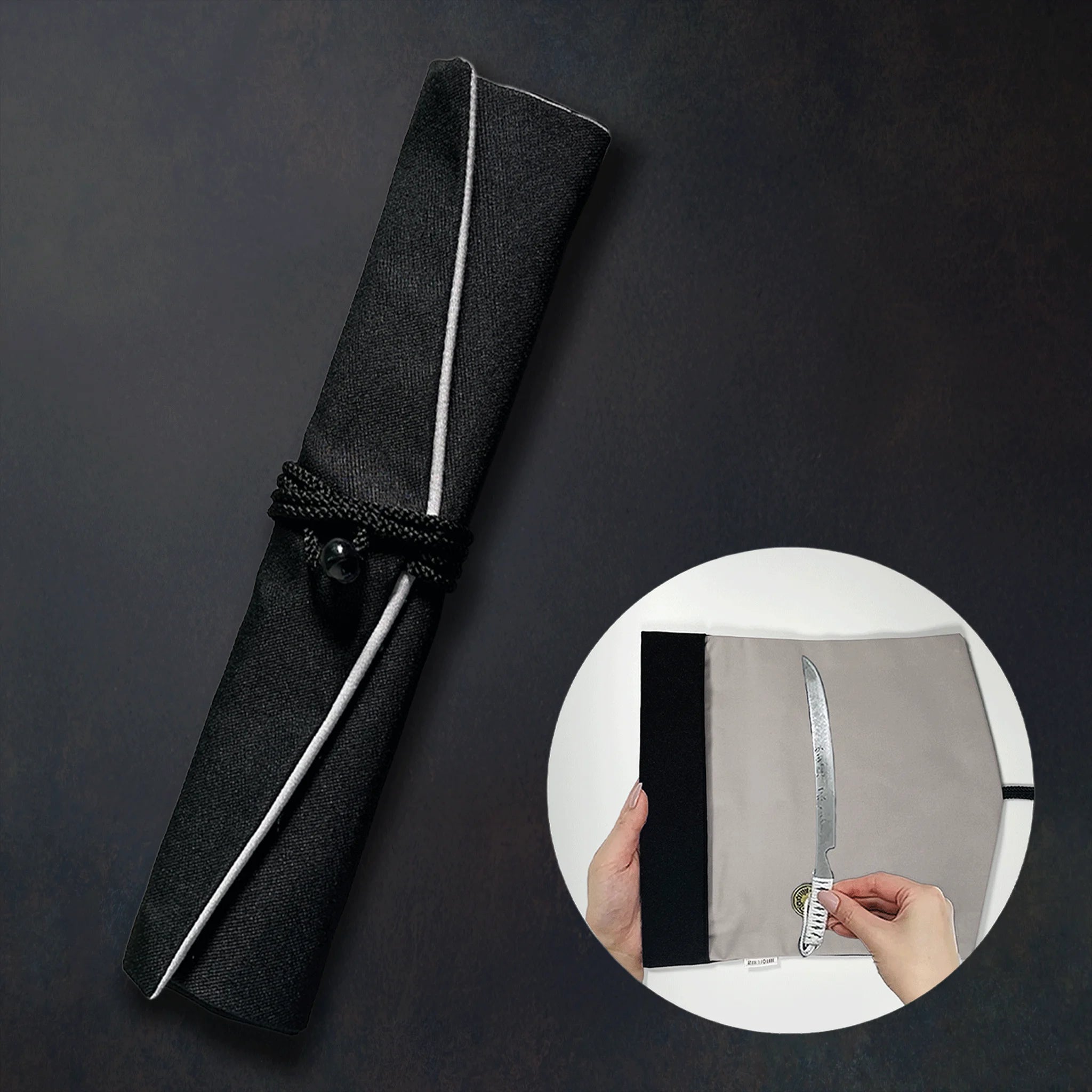 刀剣型ひとふり専用_巻物式収納袋 -モノトーンブラック柄- - HITOFURI プロジェクト