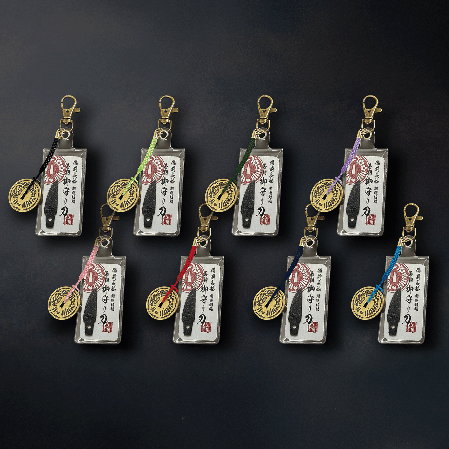 真・御守型ひとふり・カード版 備前長船「山鳥毛写し」特別ver.  小-wakizashi- 鐔付きアクセサリー仕様 蒼紺（そうこん・紺） - HITOFURI プロジェクト