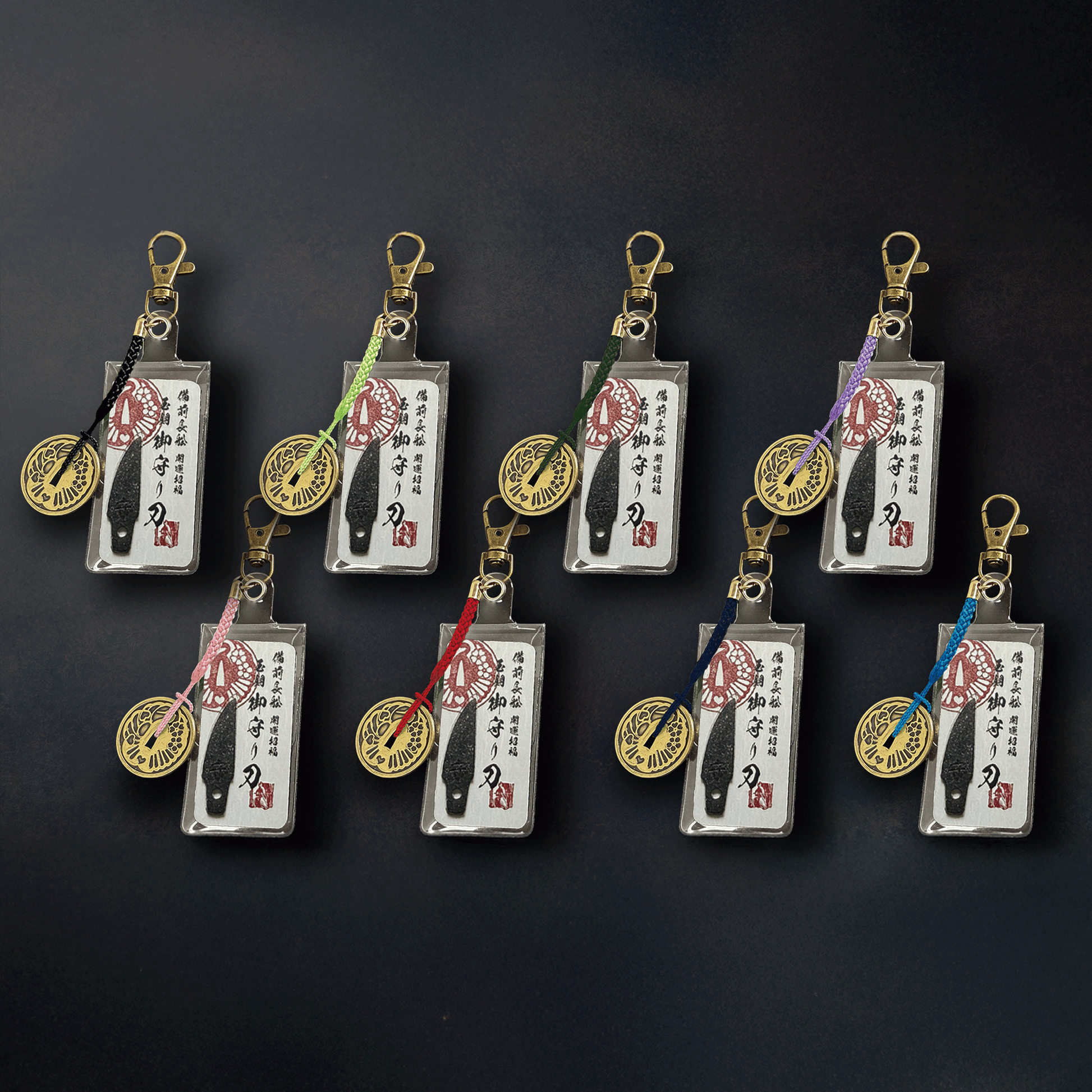 真・御守型ひとふり・カード版 備前長船「山鳥毛写し」特別ver.  小-wakizashi- 鐔付きアクセサリー仕様 蒼紺（そうこん・紺） - HITOFURI プロジェクト