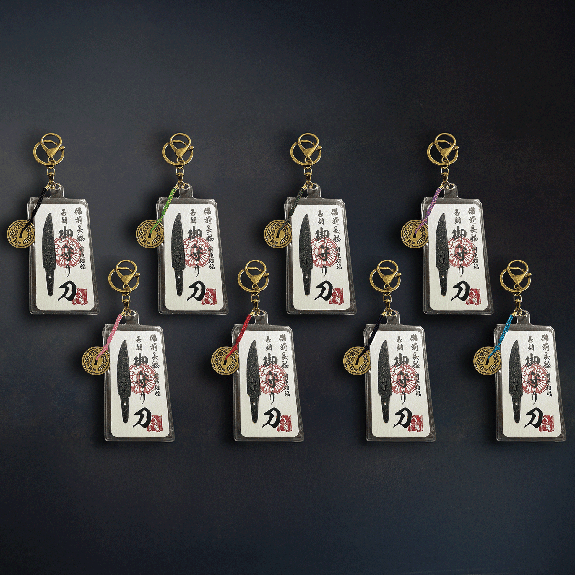 真・御守型ひとふり・カード版 備前長船「山鳥毛写し」特別ver.  大-tachi- 鐔付きアクセサリー仕様 蒼紺（そうこん・紺） - HITOFURI プロジェクト